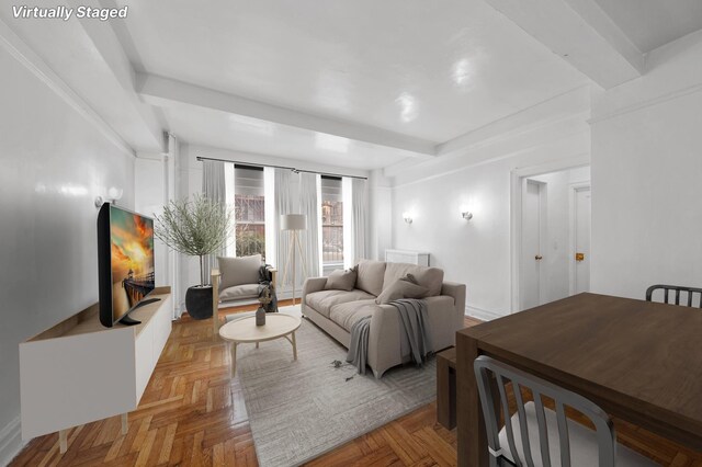 416 Ocean Ave Unit 15, New York City, NY 11226 - living area with beam ceiling