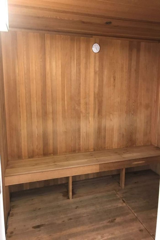 view of sauna / steam room featuring wood finished floors