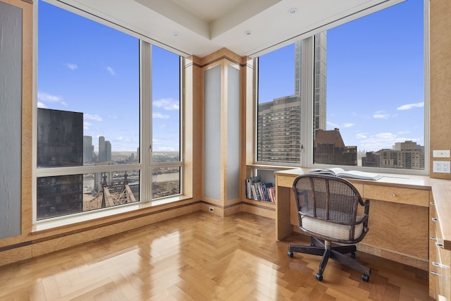 home office featuring a view of city