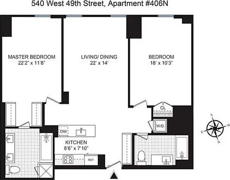 540 W 49th St Unit 406N, New York City, NY 10019 - home floor plan