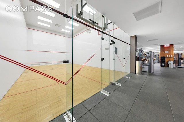 interior space with a sport court