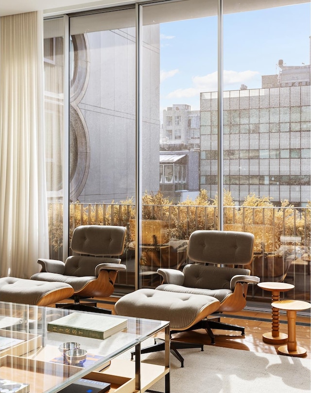 lobby with a view of city