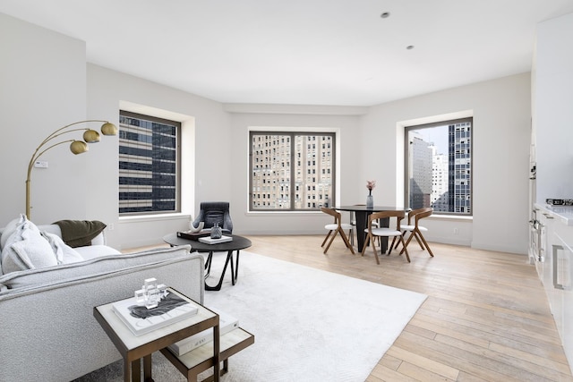 living area with light wood-type flooring and healthy amount of natural light