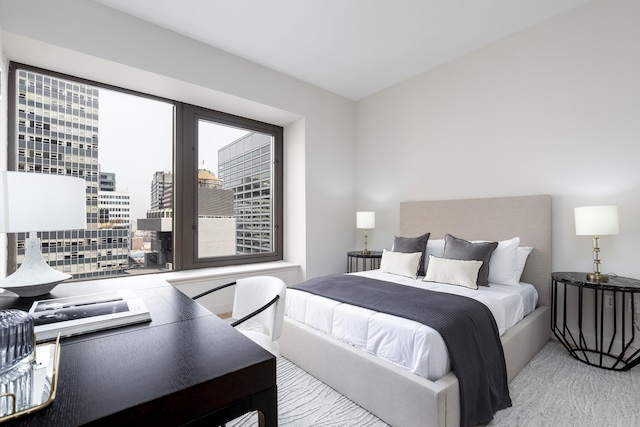 bedroom with a city view