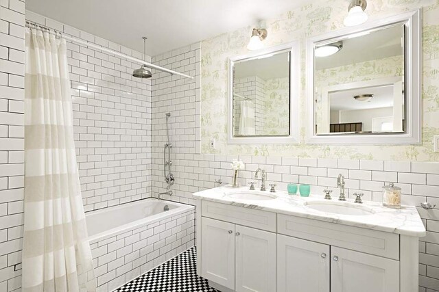 28 Laight St Unit 6Ab, New York City, NY 10013 - bathroom featuring tile walls, vanity, and shower / bath combo