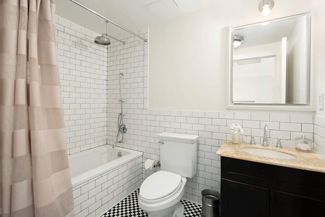 28 Laight St Unit 6Ab, New York City, NY 10013 - full bathroom with tile walls, tile patterned flooring, vanity, toilet, and shower / bathtub combination with curtain