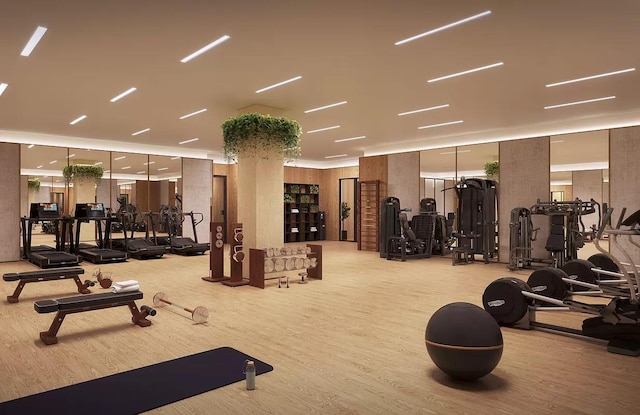workout area featuring wood finished floors