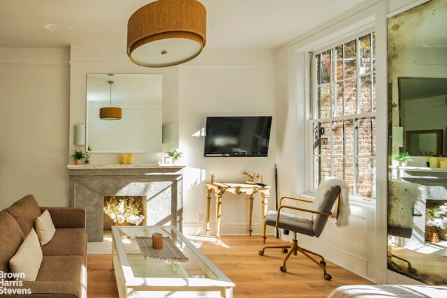 living room with hardwood / wood-style flooring