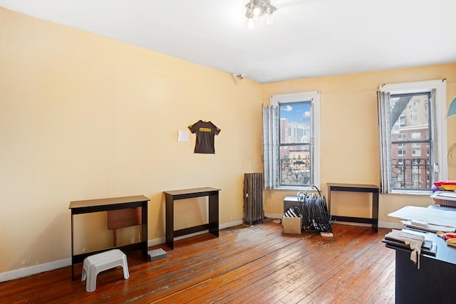 interior space featuring a wealth of natural light, baseboards, and hardwood / wood-style floors