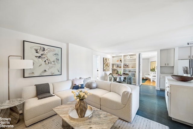 living area with dark wood-style floors