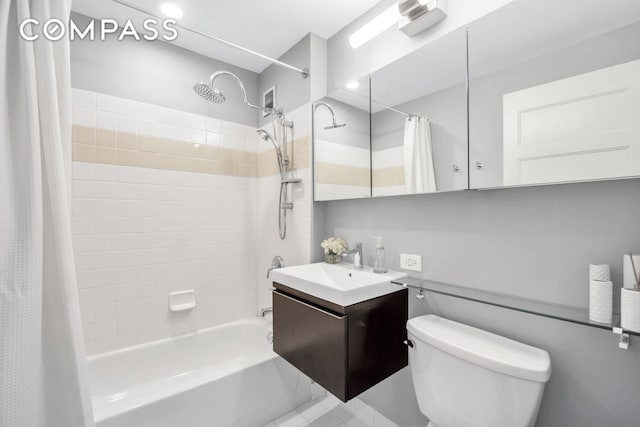 1400 5th Ave Unit 6K, New York City, NY 10026 - bathroom with shower / bath combo with shower curtain, vanity, and toilet