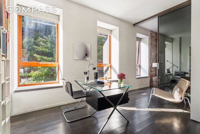 dining room featuring baseboards, plenty of natural light, and hardwood / wood-style flooring