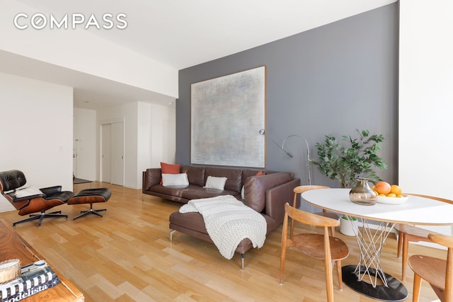 living room featuring light wood-style floors