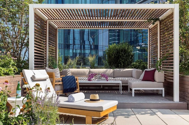 view of patio / terrace with an outdoor living space and a wooden deck