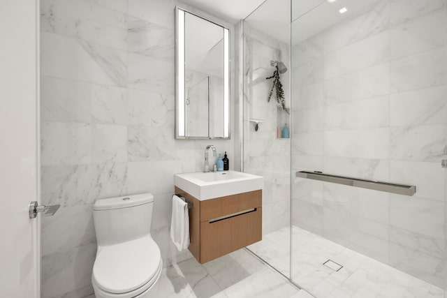 1 W End Ave Unit 24D, New York City, NY 10023 - full bath with tiled shower, vanity, toilet, and tile walls