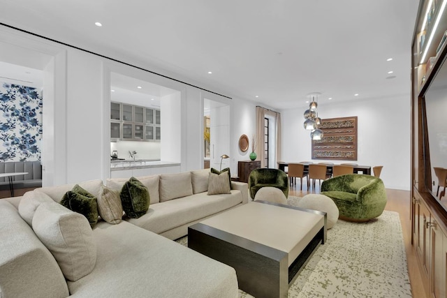 living room with light hardwood / wood-style floors