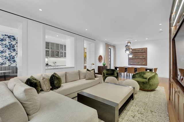 living room with recessed lighting