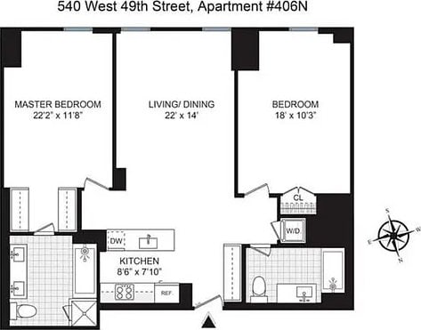 540 W 49th St Unit 406N/407N, New York City, NY 10019 - home floor plan