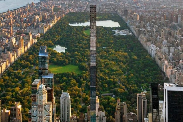 view of aerial view at dusk