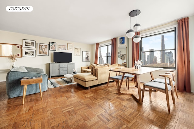 living room with light parquet flooring