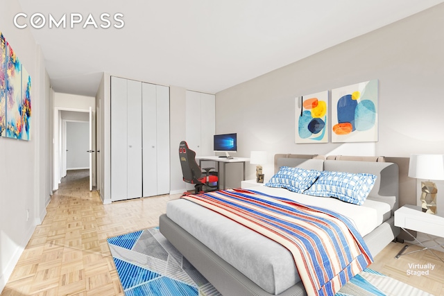 bedroom with baseboards and a closet