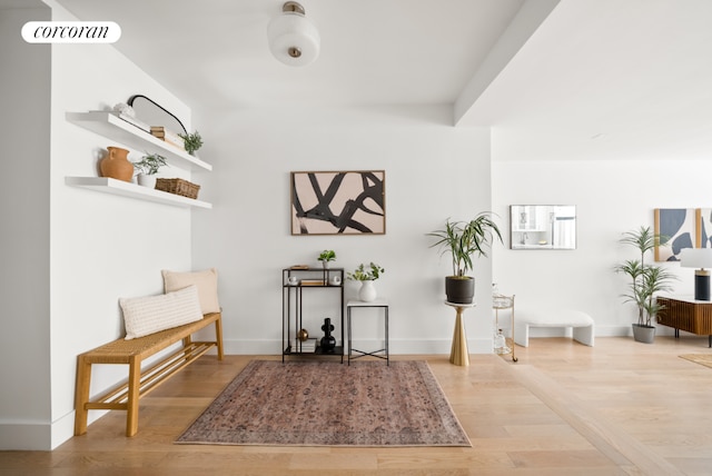 sitting room with hardwood / wood-style floors