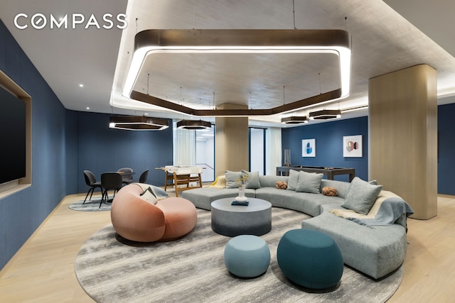 250 W 96th St Unit 9C, New York City, NY 10025 - cinema featuring a tray ceiling and wood finished floors