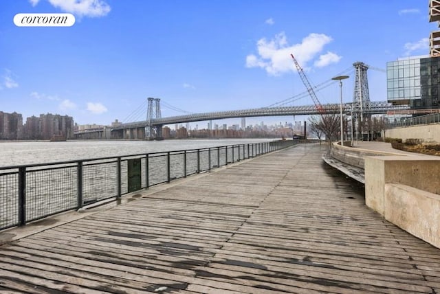 dock area with a water view