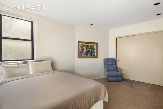 bedroom with a closet and carpet flooring