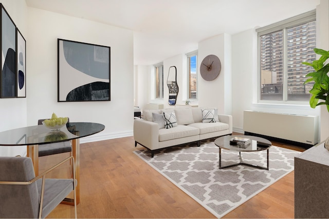 living room with baseboards and wood finished floors