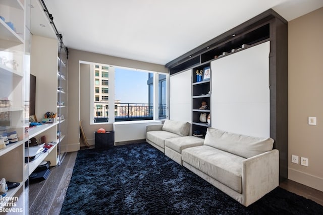 living room with dark wood-type flooring