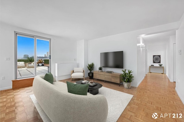 living room with light parquet floors