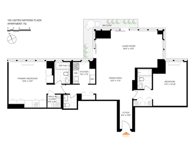 100 United Nations Plz Unit 7G, New York City, NY 10017 - home floor plan