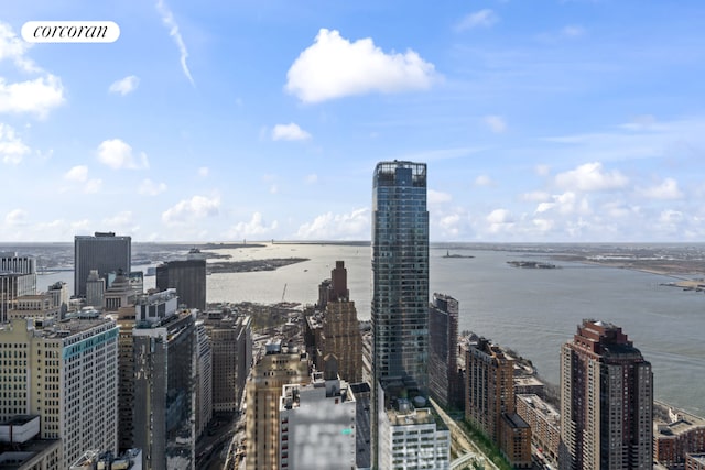 property's view of city featuring a water view