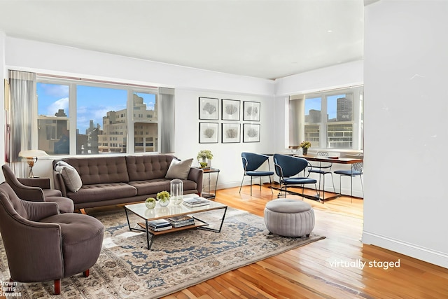 205 E 63rd St Unit 18C, New York City, NY 10065 - living room featuring a city view and wood finished floors