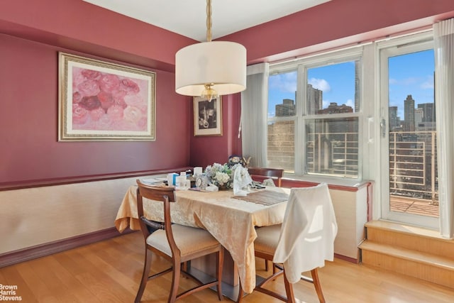 dining area with light hardwood / wood-style flooring