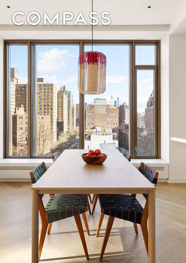 dining area with a city view