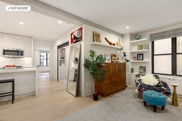 interior space with light hardwood / wood-style floors