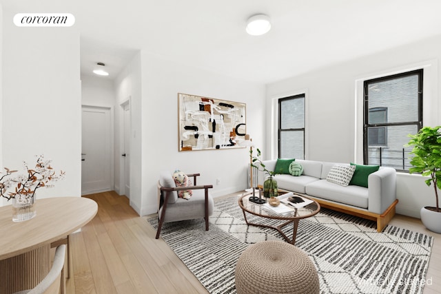 living room with light hardwood / wood-style flooring