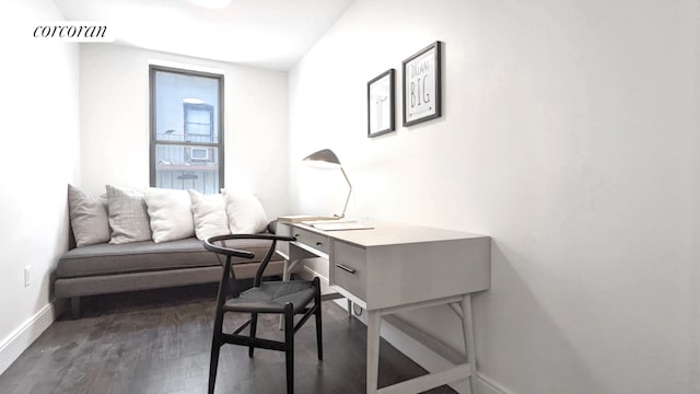 office with dark hardwood / wood-style floors