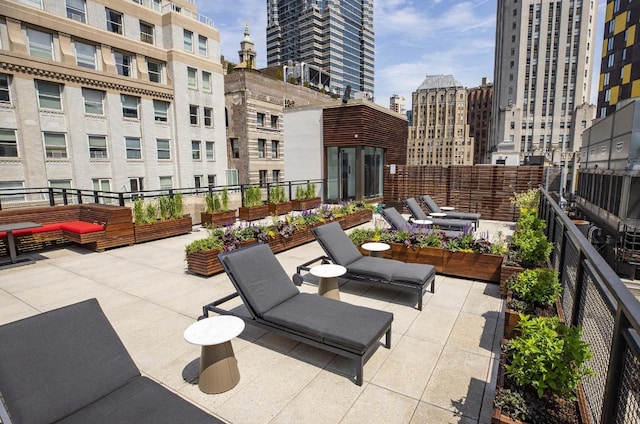 view of patio with a city view