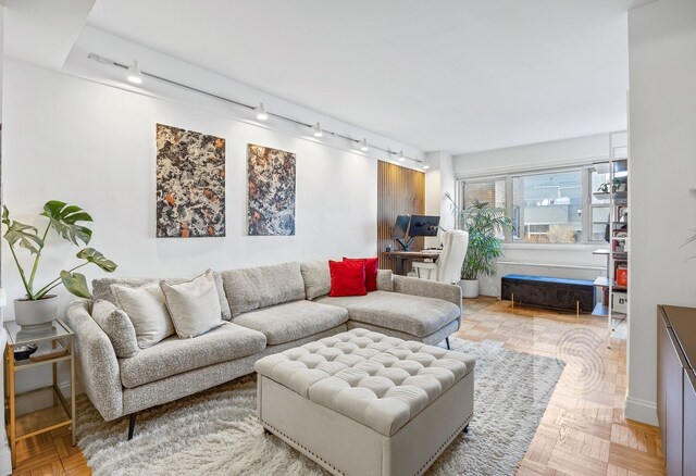 living area with track lighting