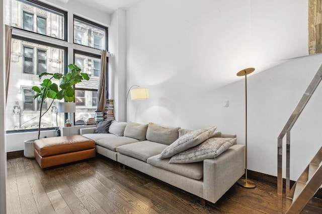 living room with dark wood finished floors