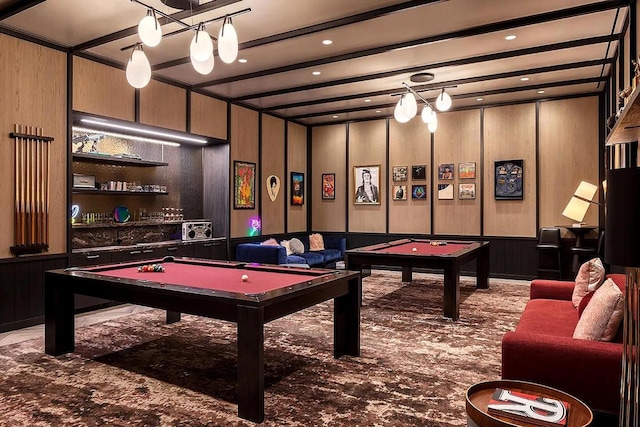 playroom featuring billiards and recessed lighting