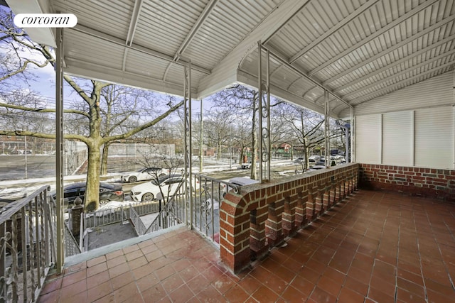 view of snow covered patio