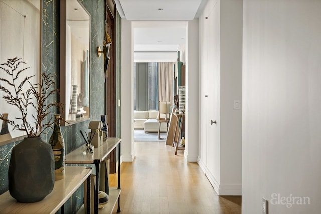 hallway with hardwood / wood-style floors