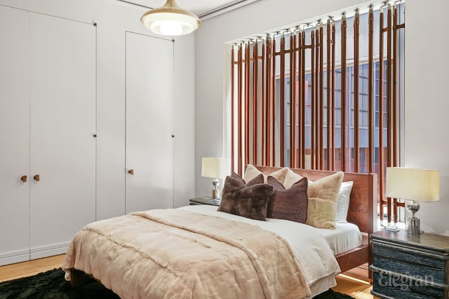 bedroom with wood-type flooring