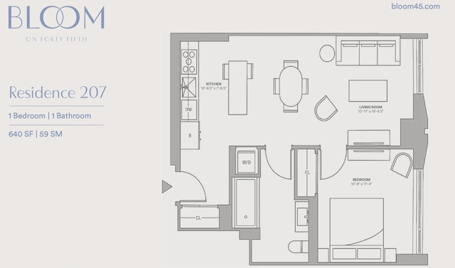 500 W 45th St Unit 207, New York City, NY 10036 - view of floor plan / room layout