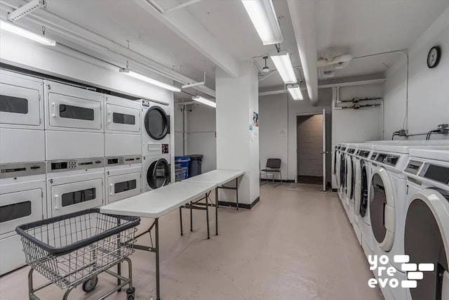 community laundry room with stacked washer and dryer and separate washer and dryer