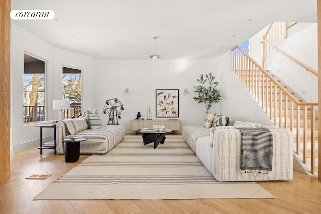 living room featuring light wood-type flooring